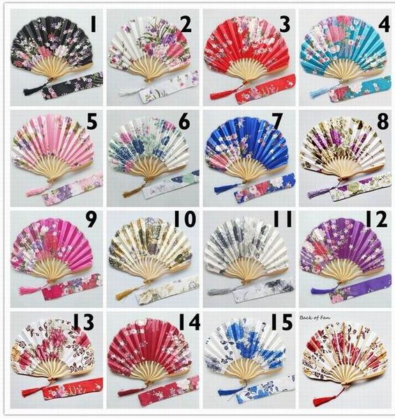 

20pcs personalized chinese japanese fabric floral round folding hand fan with gift bags wedding party supplies favor