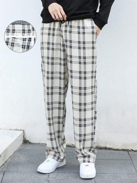 

men plaid contrast binding pants j7nv#, Black