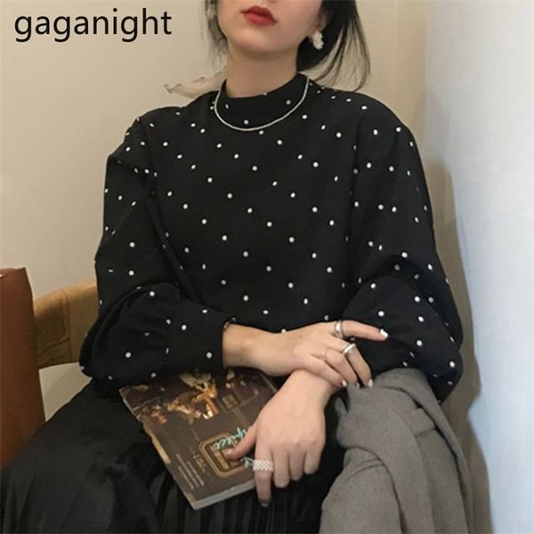 

vintage black women blousepuff long sleeves o neck chic korean office lady shirts female spring autumn fashion 210601, White