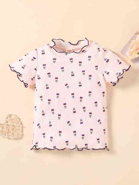 

baby allover floral print lettuce trim tee she, Black