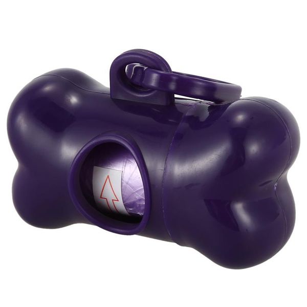 

dog apparel -dispenser box case pet garbage clean waste bag bone shape purple