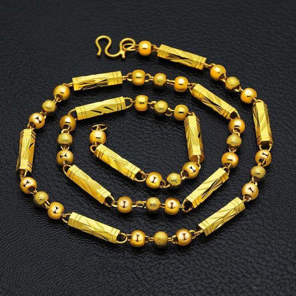 

chains 24k male high artificial gold necklace overlooks hexagonal beads mens jewelry, Silver