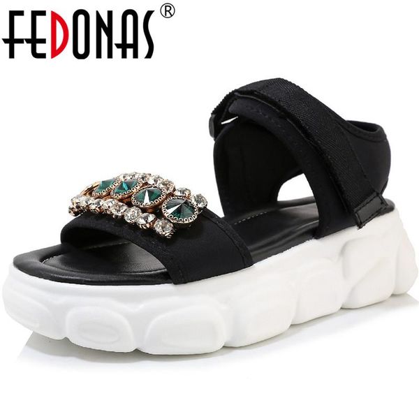 

dress shoes fedonas platforms rhinestone women sandals 2021 spring summer est glitters wedges woman casual basic, Black