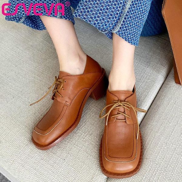 

soft sheepskin square high heels spring lace up women shoes toe genuine leather ladies pumps size 34-39 dress, Black