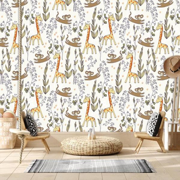 

wallpapers 3d custom jungle animals giraffe for kids bedroom non woven walls paper in rolls removable murals stickers