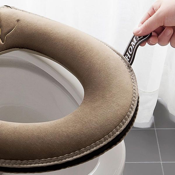 

toilet seat covers universal warm soft cover winter wc mat bathroom washable removable zipper with flip lidhandle waterproof household