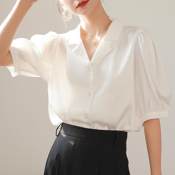 

women's polos white shirt women summer short sleeve v-neck lantern 9136#