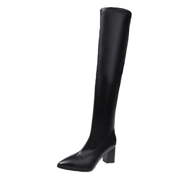 

boots knitting over the knee stretch fabric shoes women's long high heel casual women, Black