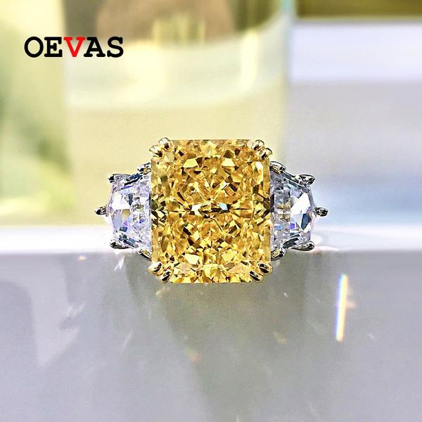 

cluster rings oevas 100% 925 sterling silver 10*12mm purple yellow high carbon diamond flower cut for women sparkling fine jewelry, Golden;silver