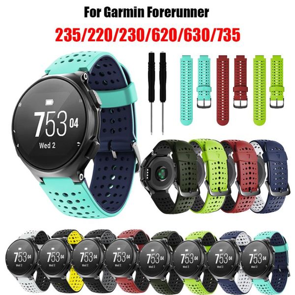 

watch bands replacement silicone band wrist soft strap sport bracelet for garmin forerunner 220/230/235/620/630/735 smart accessories, Black;brown