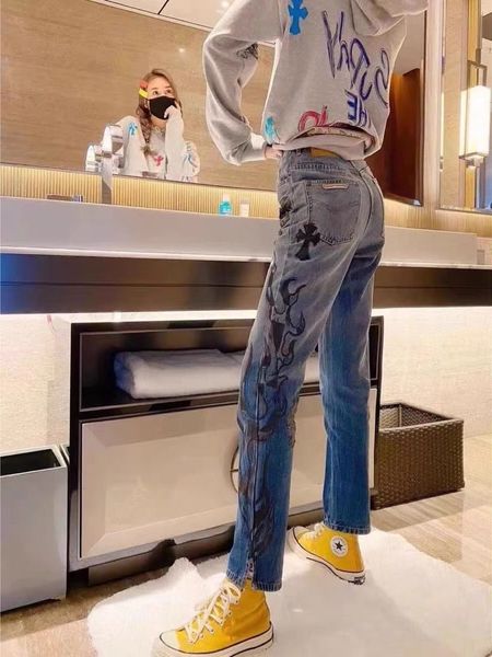 

ch fashion brand cro # heart heavy industry new cross graffiti wash show thin leg long slim jeans, Blue