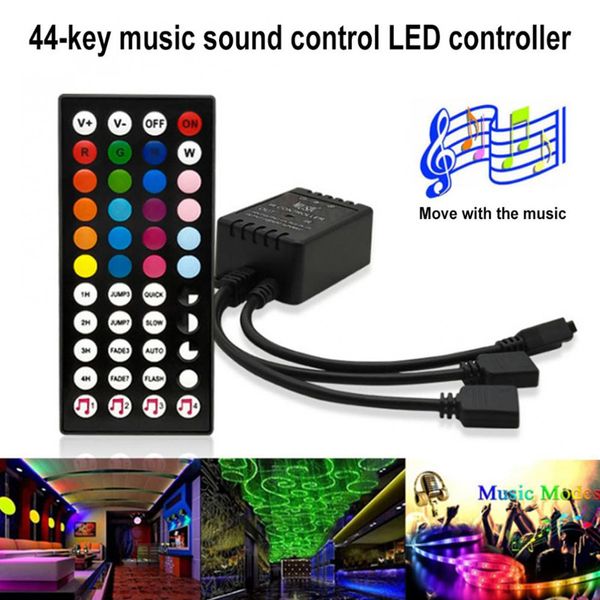 Infrarot-Musik-LED-Controller, 44 Tasten, IR-Fernbedienung, Sound-Sensor-Steuerung, 2-Wege, für 5050, 3528, 5630 RGB-LEDs, Streifenlicht