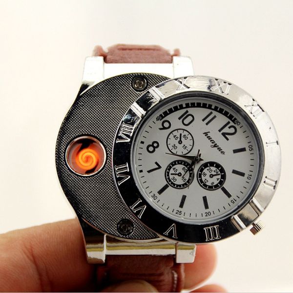 Accendino per orologio 2 in 1 con scatola al dettaglio Accendino elettronico ricaricabile Carica USB Sigaro senza fiamma Orologi da polso Accendino Business Christmas Gif