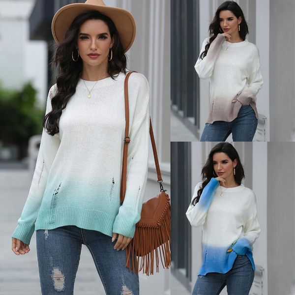 

women's sweaters woman sweter damski pullover 2021 sweater long-sleeved upper garment hole gradient sj3224, White;black