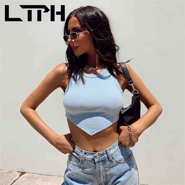 

ltph ins short women tanks crop solid color all-match sleeveless streetwear irregular camisole spring summer 210423, Black;gray