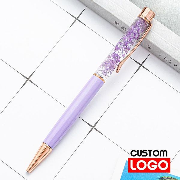 

ballpoint pens creative dried flower pen metal private customized logo engraved name birthday gift party sign, Blue;orange