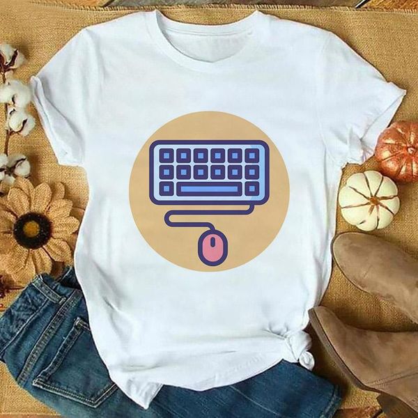 

women's t-shirt kawaii keyboard cartoon printing women t shirt 2021 white short sleeve tshirt ulzzang harajuku summer tees femme