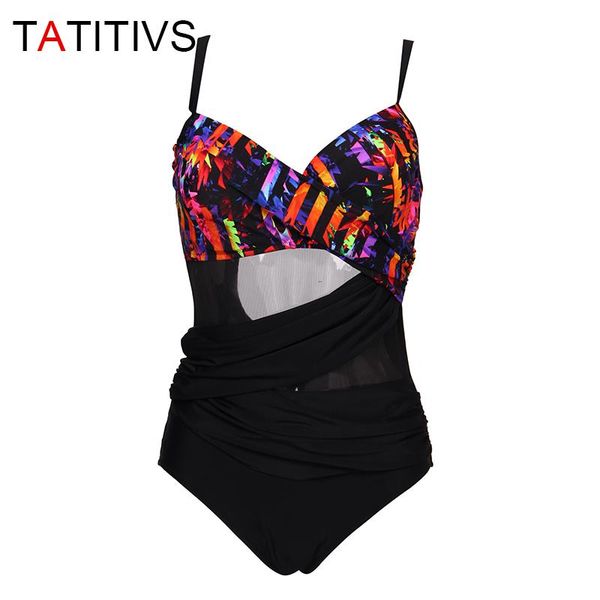 

one-piece suits tatitivs plus size swimwear women one piece swimsuit mesh print bodysuit 2021 summer beach bathing suit monokini