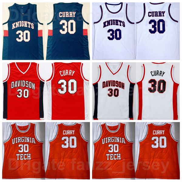 NCAA Davidson Wildcats Stephen Curry College Jersey 30 Basketball High School Virginia Tech e Knights Rosso Bianco Blu Navy Team Color University Per gli appassionati di sport