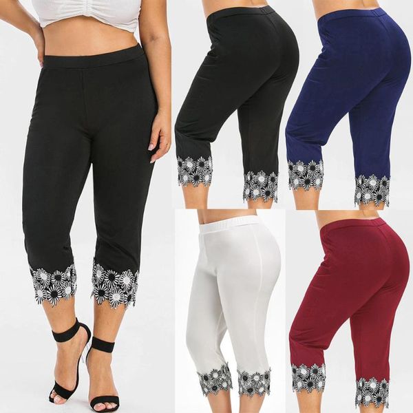 

women's leggings m-5xl fashion women casual elastic waist plus size high waisted applique pant lady 5 colors jeans femme 2021 nouveau, Black