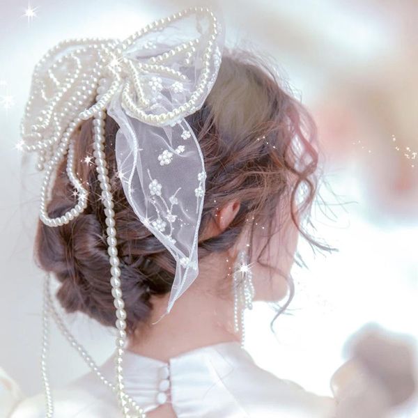 

hair clips & barrettes luxury bridal lace bow accessories wedding headdress elegant pearls beaded comb for women jewelry, Golden;silver