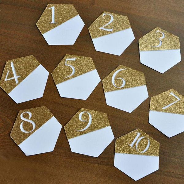 

party decoration gold table numbers custom hexagon wedding decor number cards 1-10 modern
