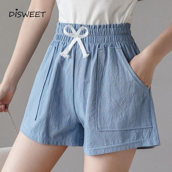 

women's shorts simple high waist solid casual loose lace-up big pocket woman summer slim straight plus size ladies, White;black