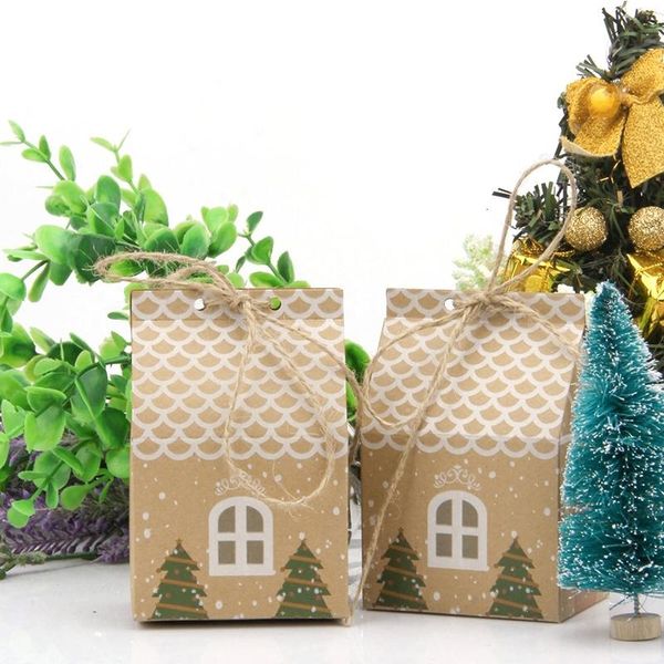 

european christmas small house kraft paper candy box gift 50pcs wrap