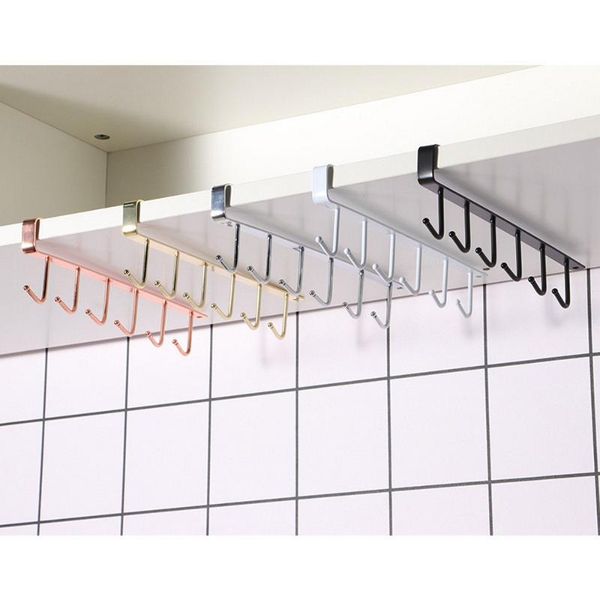 

hooks & rails 6 cup holder hanging bathroom hanger kitchen organizer cabinet door hook shelf dish removed storage rack home decor