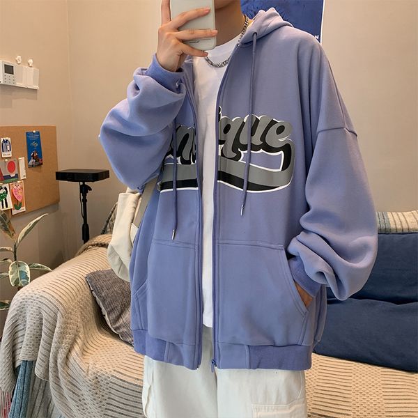 

men's hoodies & sweatshirts cardigan hoodie loose letter print hooded trend all-matching lazy style couple coat v62t, Black