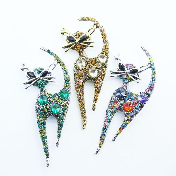 

pins, brooches all-match retro rhinestone cat brooch women's metal multi-color corsage dress silk scarf buckle casual party pin gift, Gray