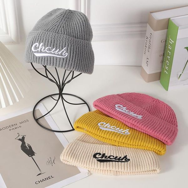 

beanies winter letter embroidered knit hat solid men women thick warm beanie cap ski skullies bone