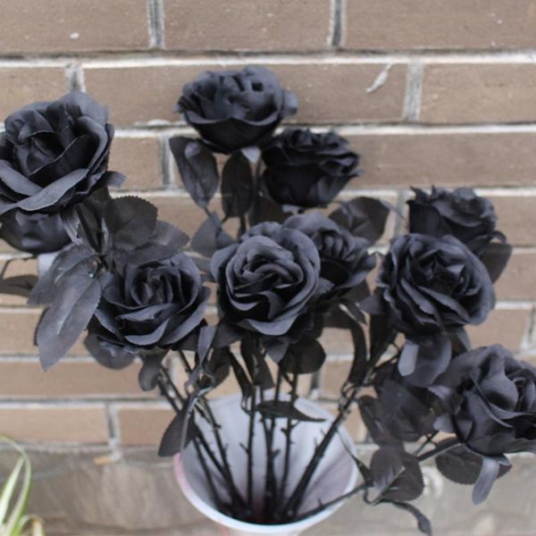 

decorative flowers & wreaths 3pc black white red rose flowres artificial bouquets roses fake wedding home decoration festive party supplies(
