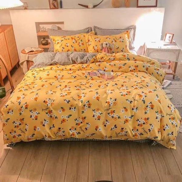 

bedding sets aloe cotton yellow flower print simple style duvet cover pillow case bed sheet bedroom home textile king  twin oceania