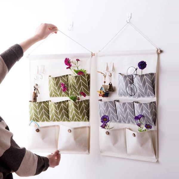 

home seven pockets cotton and linen waterproof door hanging sundries bag key dormitory fabric storage bags