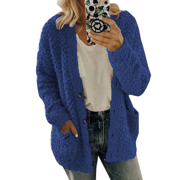 

women's jackets v-neck solid long sleeve women button pockets winter knit thermal casual open stitch cardigan jacket ladies single-brea, Black;brown