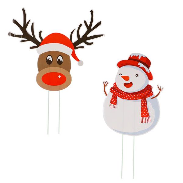 

greeting cards 1 set 2 pcs christmas garden stakes waterproof outdoor lawn decors (white brown)