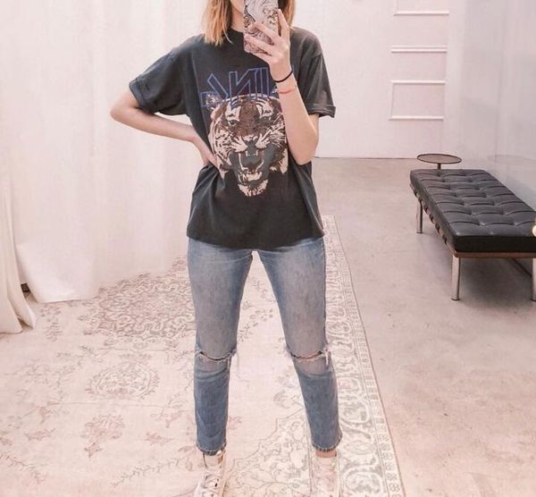 

summer ins fashion big tiger women t shirts head letter printed short sleeved shirt, White