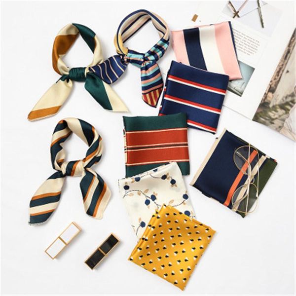 

scarves 50x50cm square scarf hair tie band female silk korean wild professional flight attendant small decorative, Blue;gray