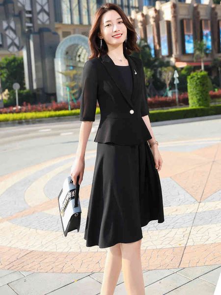 

dress elegant woman's suit two female ensemble half black sleeve red blazer with office skirt mrs. business wear, White