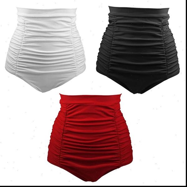 

women shorts vintage bottom ladies solid pleated ruched brazilian bathing plus size for female drop, White;black