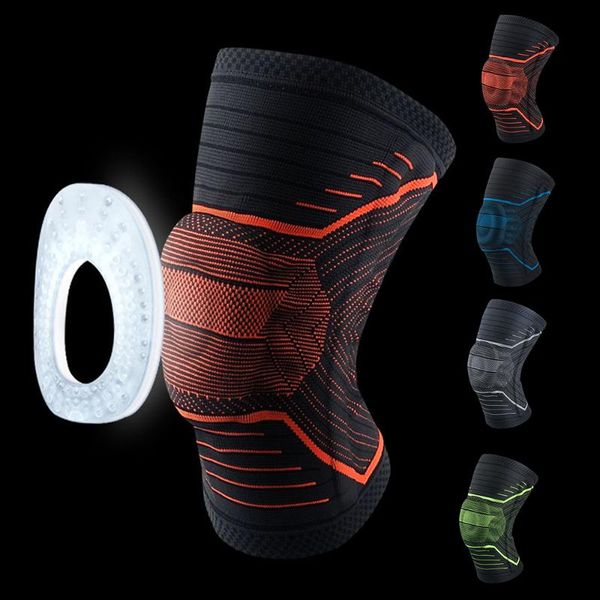 

pc patella knee protector brace silicone spring pad basketball knitted compression elastic sleeve support sports elbow & pads, Black;gray