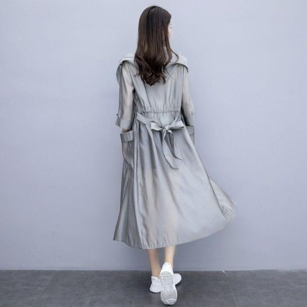 

women's trench coats superaen sunscreen full 2021 summer loose medium and long all match thin women, Tan;black