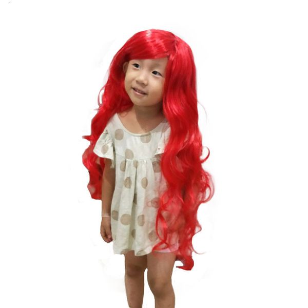 

cosplay mermaid little princess ariel red long curly wig set animation modeling, Black;brown