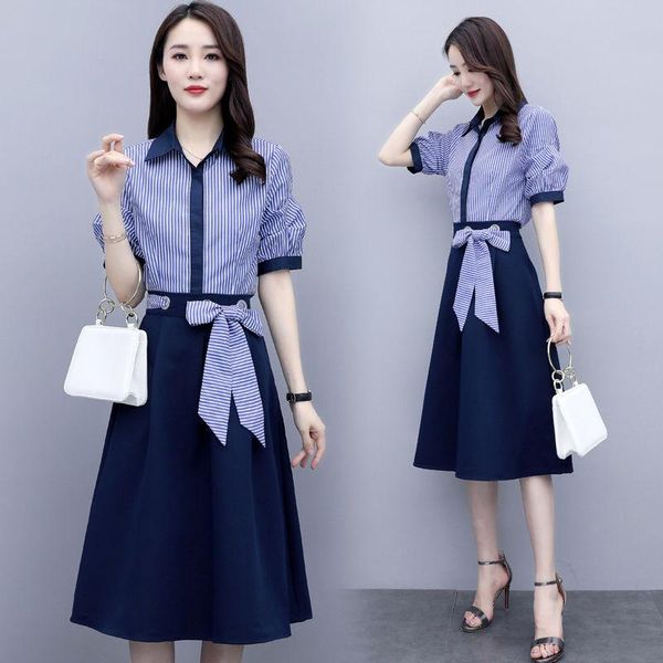 

two piece dress korean style 2 set women suits with skirts blouse and skirt bow tie tailleur femme jupe et veste elegant clothes, White