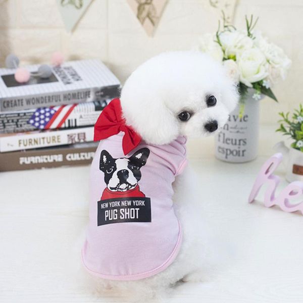 

dog apparel spring and summer gentleman t-shirt vest cute pet clothing head bow spot