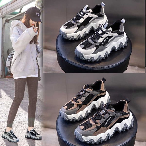 

leather daddy shoes women's 2021 autumn versatile casual sports thick soled raised shallow mouth chilen's
