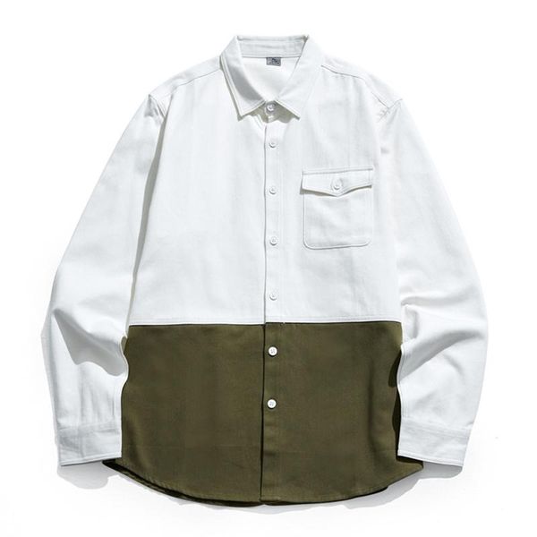 

men's casual shirts japan style cargo patchwork color fashion men shirt trend streetwear modern design handsome boyfriend lapel cotton, White;black