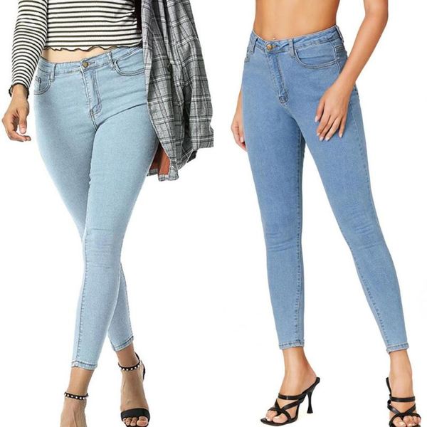 

women's jeans summer slim fit pencil frayed stretch skinny denim pants womens casual long trousers, Blue