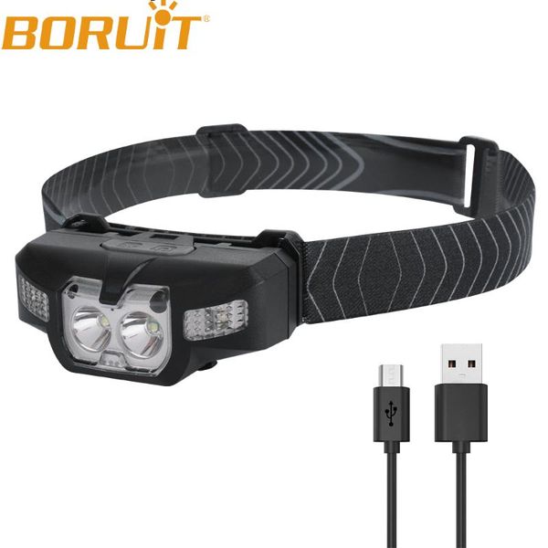 

headlamps boruit b30 2*xp-g2+2*3030 red led mini headlamp ir motion sensor 5-mode headlight rechargeable waterproof head torch for hunting
